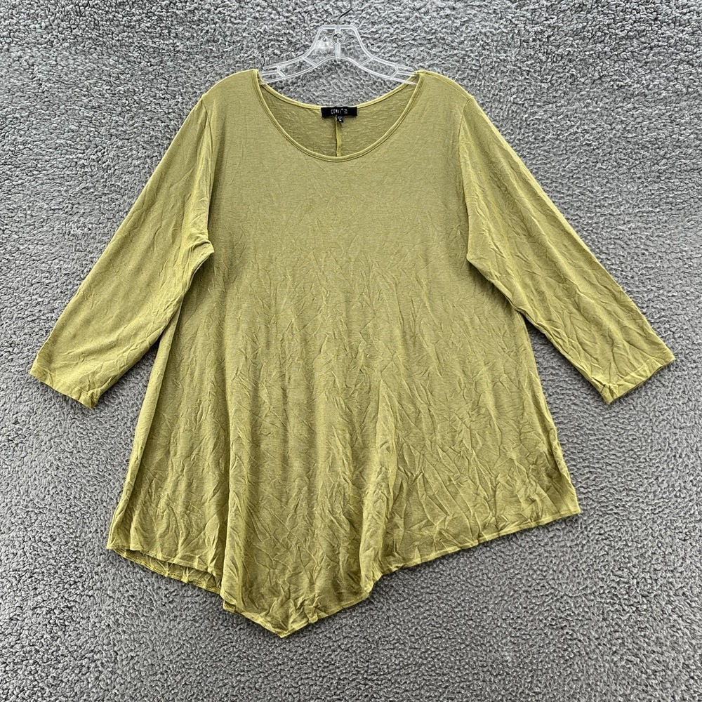 Comfy USA Top Women Medium Green Asymmetrical Relaxed Lagenlook Crinkle Tunic